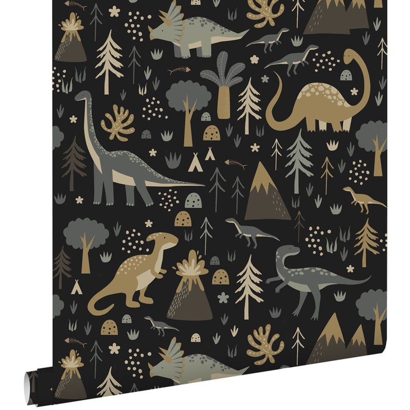 Tapeta dinozaury szaro-niebieskim,brązowymIczarnym - 50 x 900 cm - ESTAHOME