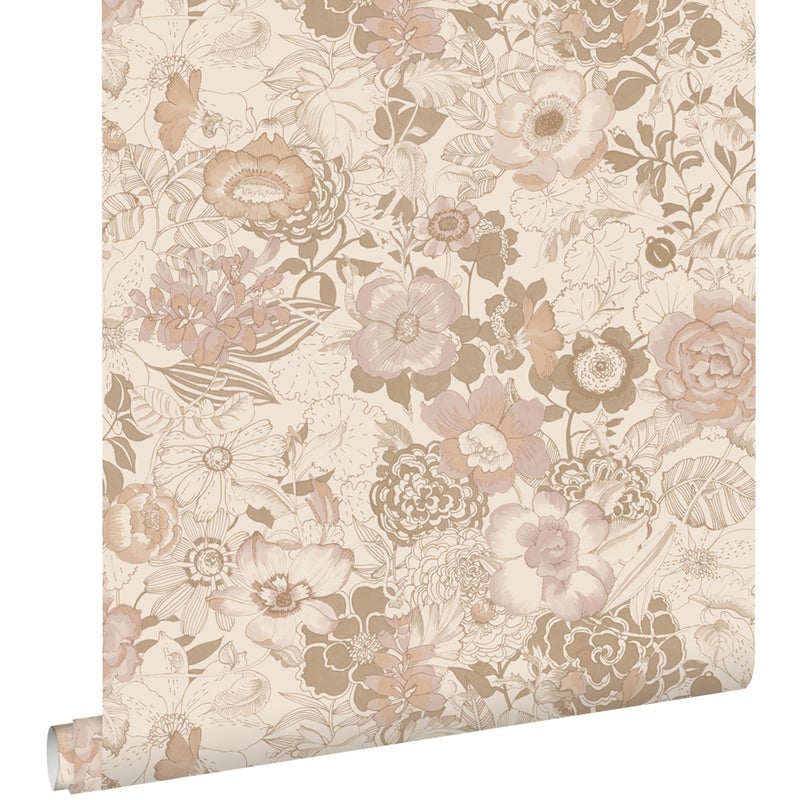 Tapeta zabytkowe kwiaty beżowymIstarego różu - 53 cm x 10.05 m - ESTAHOME