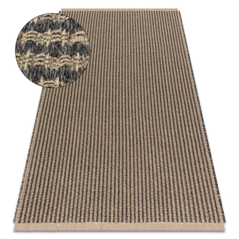 Dywan JUTE 3650 czarny / beż linie - jutowy, płaskotkany, frędzle 120x170 cm