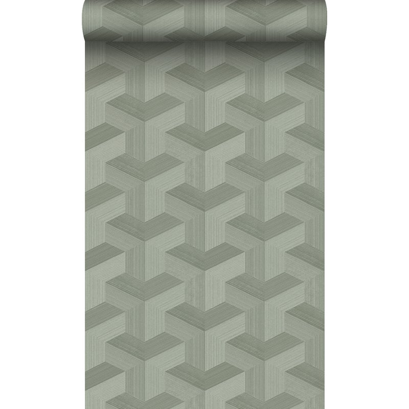 Tapeta flizelinowa z ekoteksturą graficzny motyw 3D szaro zielonym - 50 x 900 cm - ORIGIN