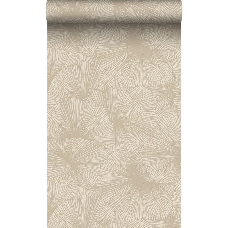 Tapeta Motyw liści 3D beżowym - 53 cm x 10.05 m - ORIGIN