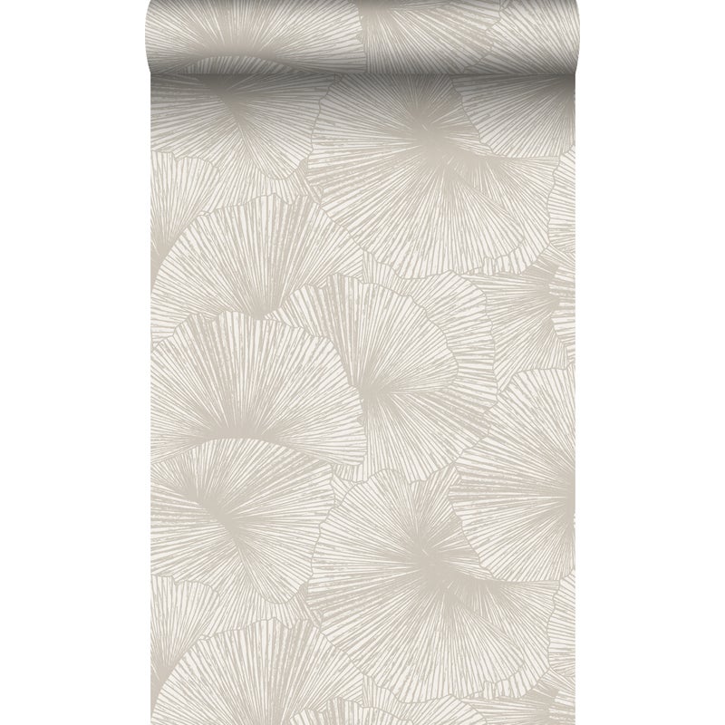 Tapeta Motyw liści 3D ciepłej szarości - 53 cm x 10.05 m - ORIGIN