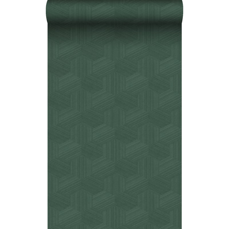 Tapeta flizelinowa z ekoteksturą graficzny motyw 3D ciemnej zieleni - 50 x 900 cm - ORIGIN