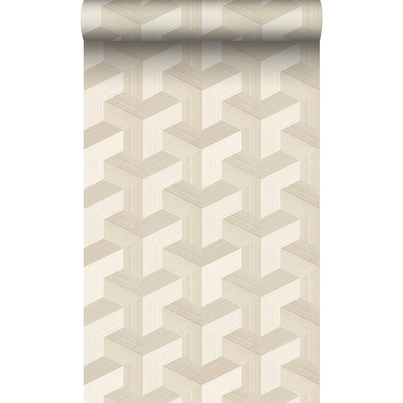 Tapeta flizelinowa z ekoteksturą graficzny motyw 3D jasnego beżu - 50 x 900 cm - ORIGIN