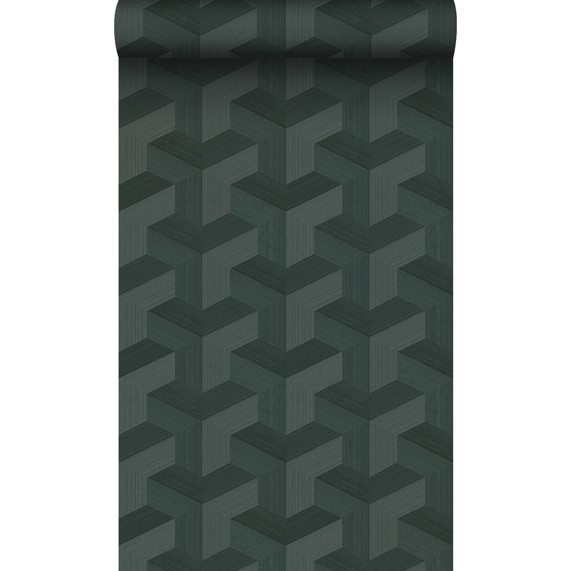 Tapeta flizelinowa z ekoteksturą graficzny motyw 3D ciemnej zieleni - 50 x 900 cm - ORIGIN