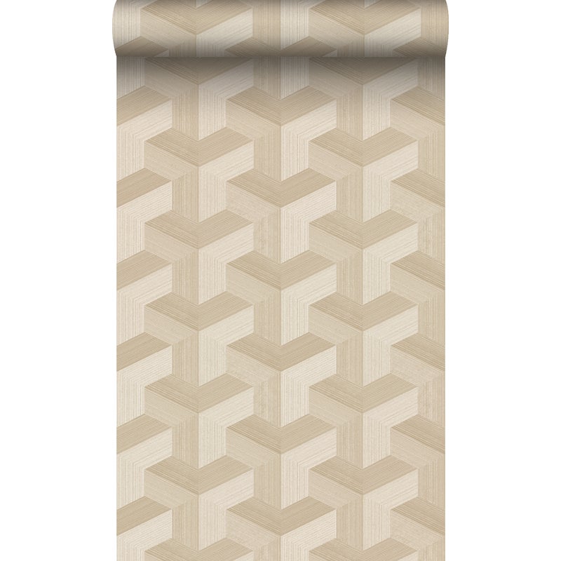 Tapeta flizelinowa z ekoteksturą graficzny motyw 3D beżowym - 50 x 900 cm - ORIGIN