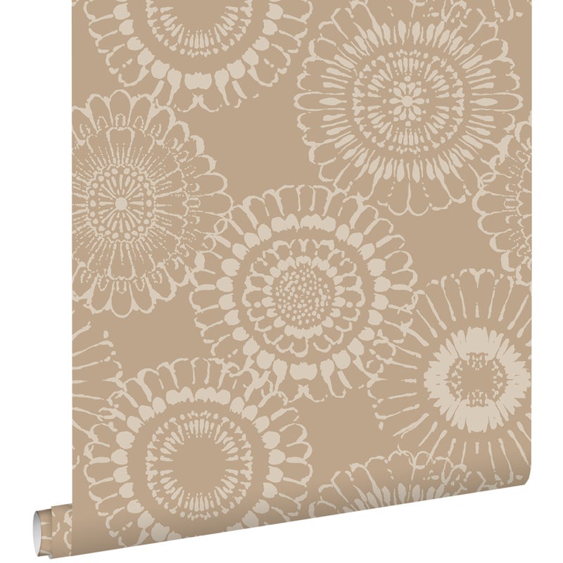 Tapeta kwiaty ciemny beż - 50 x 900 cm - ESTAHOME