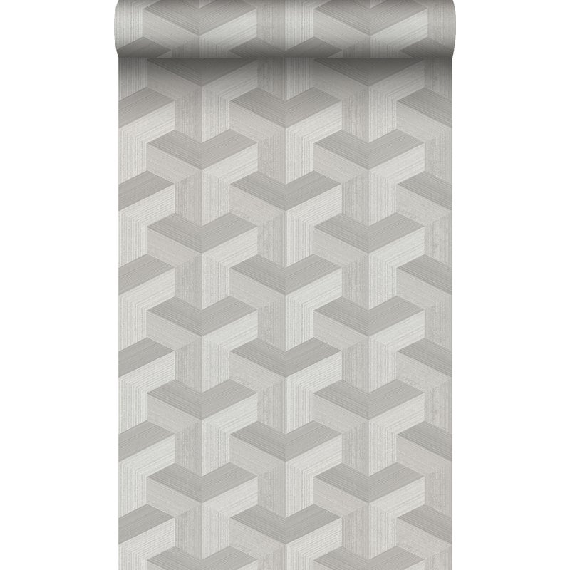 Tapeta flizelinowa z ekoteksturą graficzny motyw 3D szarym - 50 x 900 cm - ORIGIN