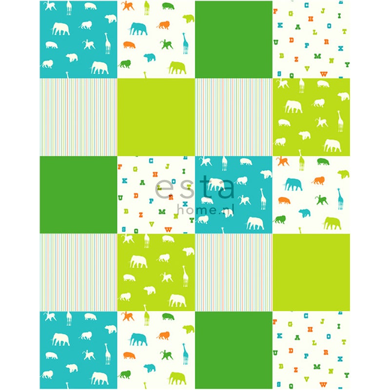 Tapeta XL Zwierząt limonkowej zieleniIturkusowym - 20 behangtegels van 53 x 53 cm - ESTAhome
