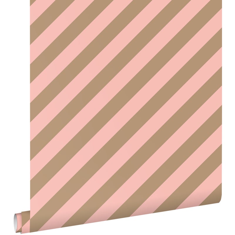 Tapeta paski różowymIbeżowo-brązowym - 50 x 900 cm - ESTAHOME