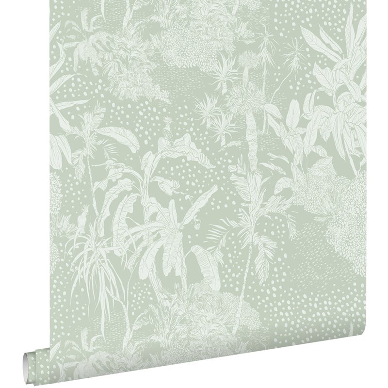 Tapeta tropikalne liście miętowej zieleni - 50 x 900 cm - ESTAHOME