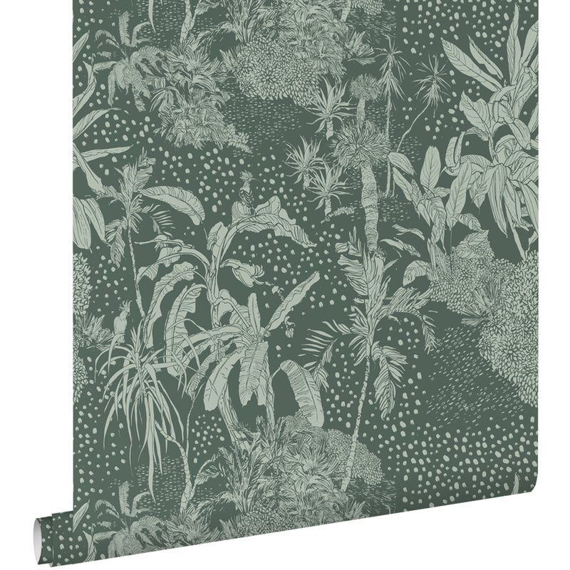 Tapeta tropikalne liście szaro zielonym - 50 x 900 cm - ESTAHOME
