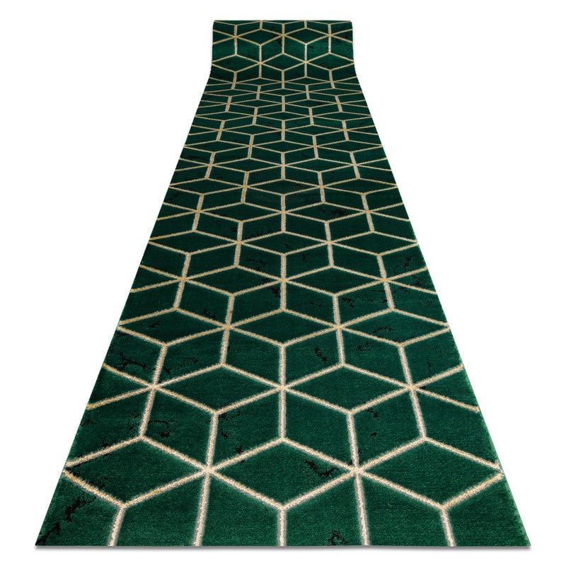 Chodnik EMERALD ekskluzywny 1014 glamour, stylowy kostka butelkowa zieleń / złoty 80 cm 80x200 cm