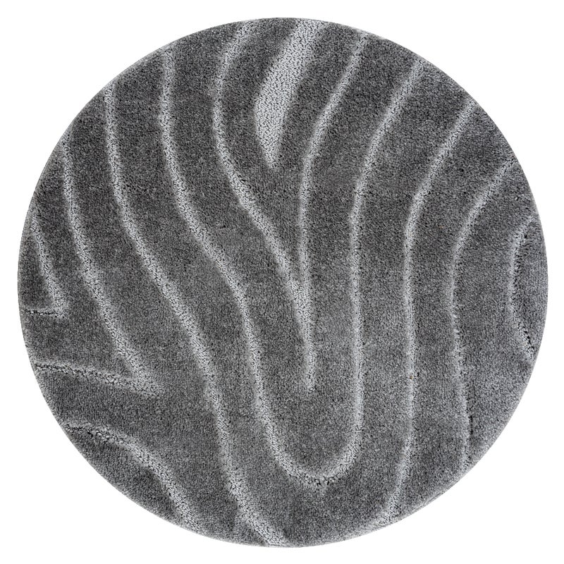 Dywan łazienkowy SUPREME koło WAVES fale, antypoślizgowy, miękki - szary koło 50 cm