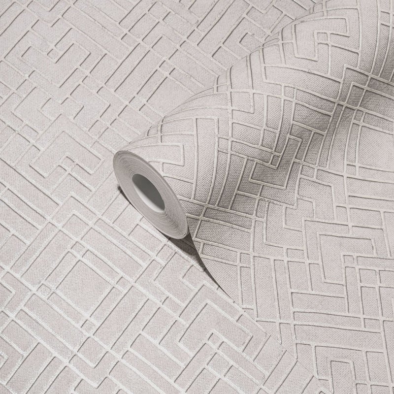 Tapeta motyw graficzny jasnoszarym,srebrnymIbiałym - 53 cm x 10.05 m - LIVINGWALLS