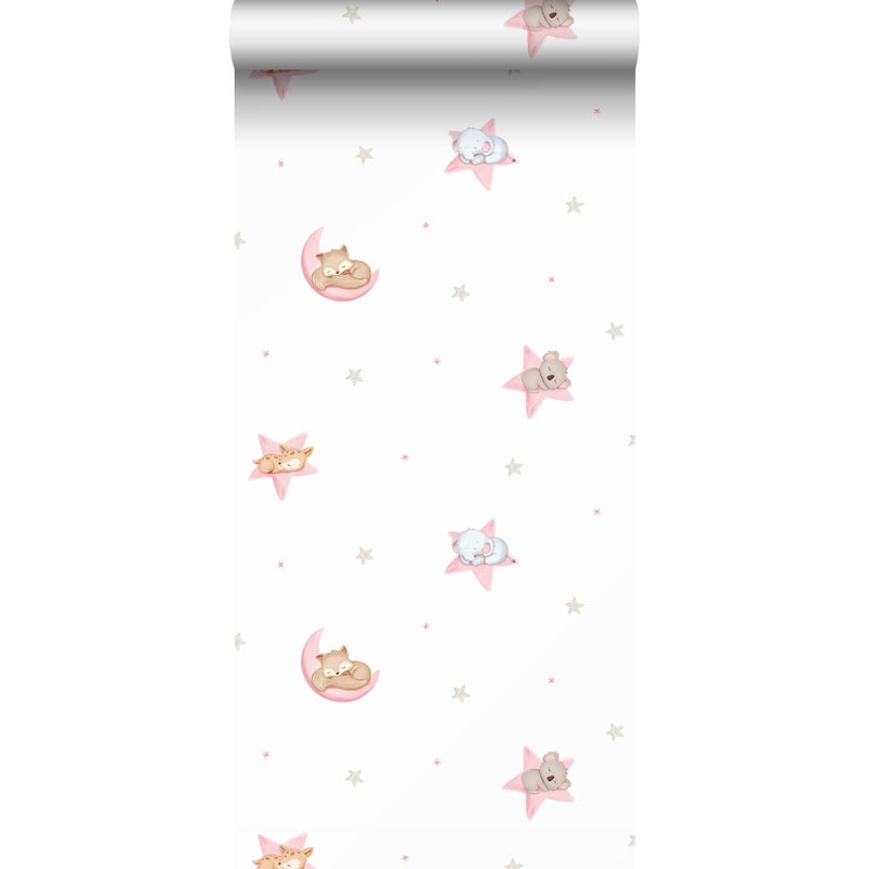 Tapeta Zwierząt różowymIbiałym - 53 cm x 10 m - SANDERS & SANDERS