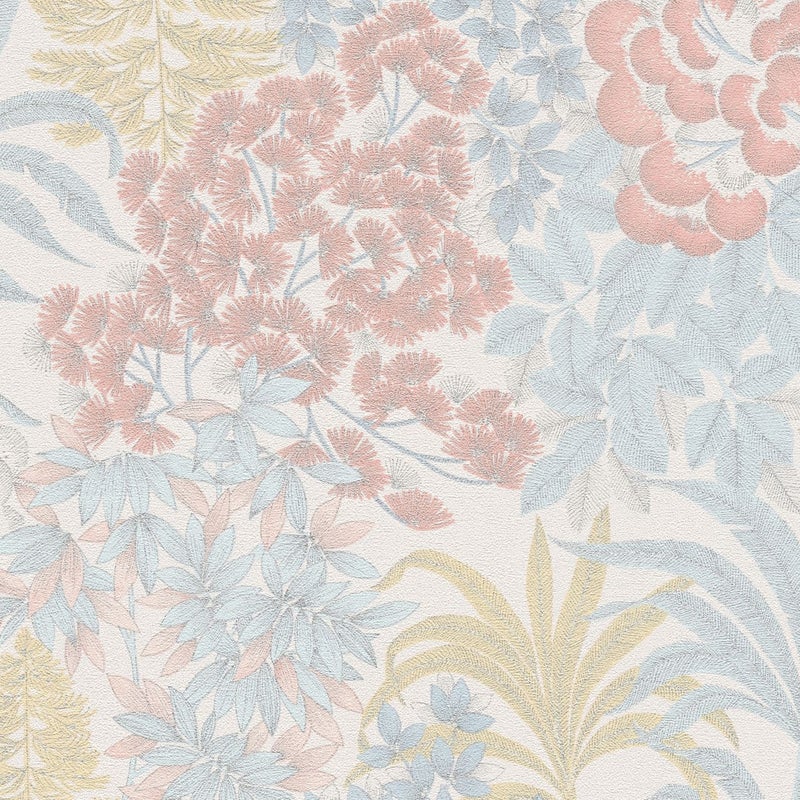 Tapeta kwiaty białym,niebieskim,żółtym,różowymIsrebrnym - 53 cm x 10.05 m - LIVINGWALLS