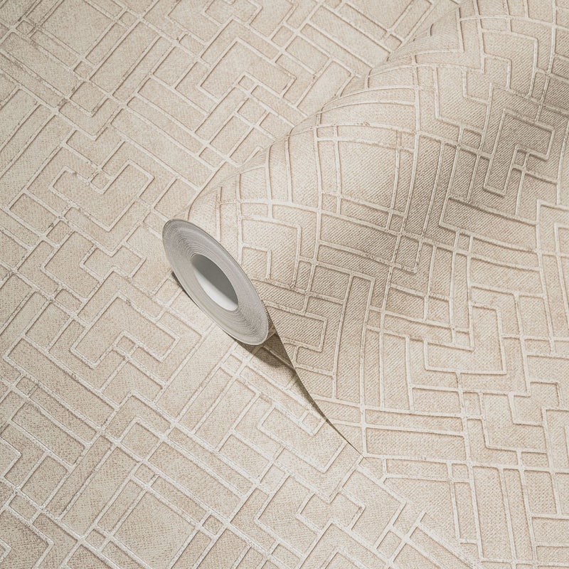 Tapeta motyw graficzny kremowymIsrebrnym - 53 cm x 10.05 m - LIVINGWALLS