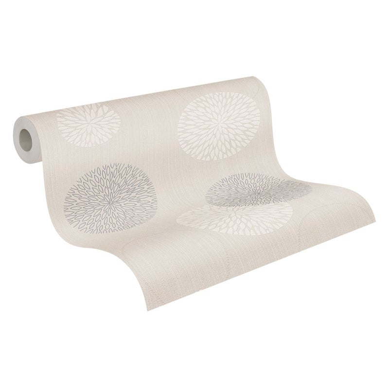 Tapeta kręgi graficzne beżowym,szarymIkremowym - 53 cm x 10.05 m - A.S. CRÉATION