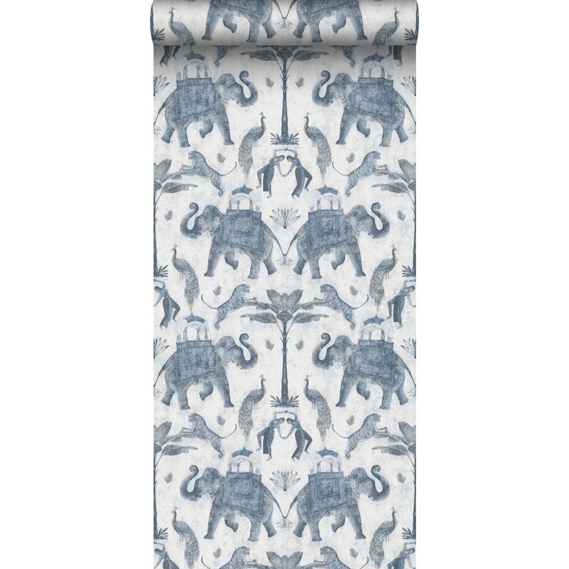 Tapeta słonie szaro-niebieskim - 53 cm x 10 m - SANDERS & SANDERS