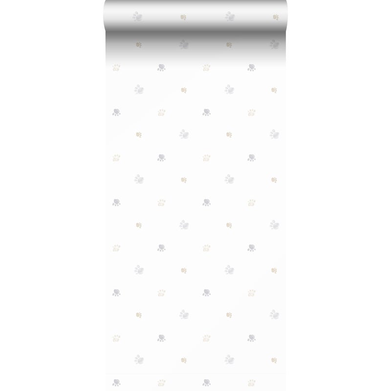 Tapeta odciski łap beżowym,szarymIbiałym - 53 cm x 10 m - SANDERS & SANDERS
