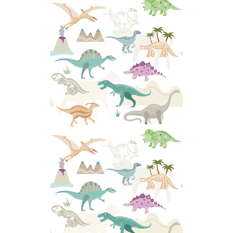 Tapeta dinozaury w wielu kolorach,kremowym,beżowym,zielonymIliliowo fioletowym - 159 x 280 cm - LIVINGWALLS