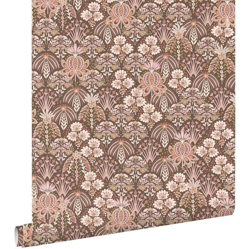 Tapeta vintage kwiaty w stylu secesyjnym starego różuIbrązowym - 50 x 900 cm - ESTAHOME
