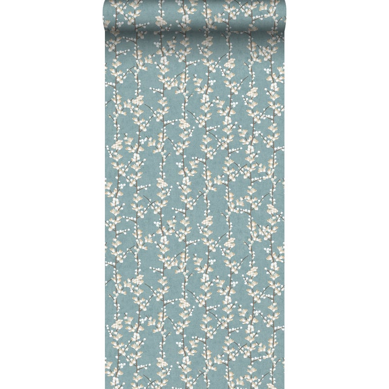 Tapeta kwitnąca gałąź szaro-niebieskimIbiałym - 53 cm x 10 m - SANDERS & SANDERS