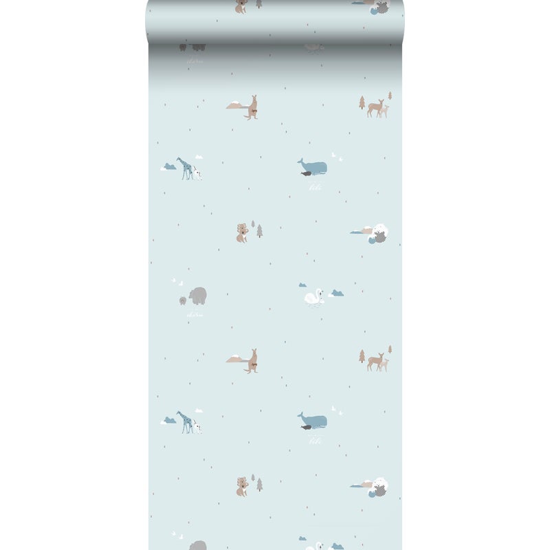 Tapeta Zwierząt jasnoniebieskim - 53 cm x 10 m - SANDERS & SANDERS
