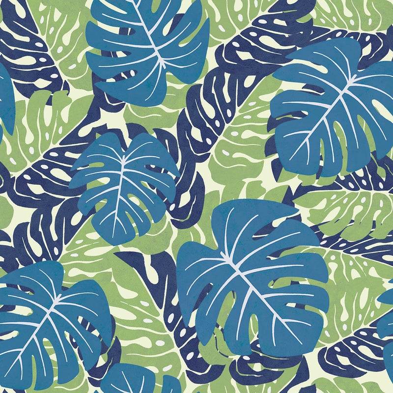 Tapeta liście palmowe szaro-niebieskimIszaro zielonym - 53 cm x 10 m - WALLS4YOU