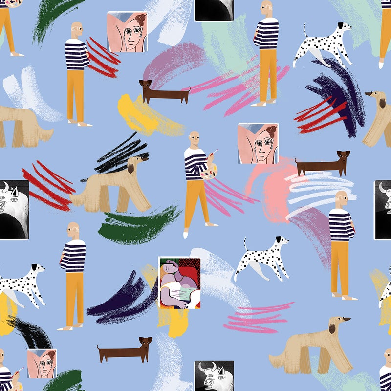 Tapeta surrealistyczny motyw jasnoniebieskimIw wielu kolorach - 53 cm x 10 m - WALLS4YOU