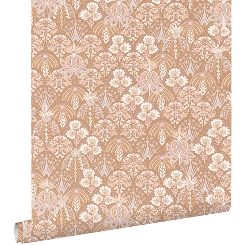 Tapeta vintage kwiaty w stylu secesyjnym terakoty różowej - 50 x 900 cm - ESTAHOME