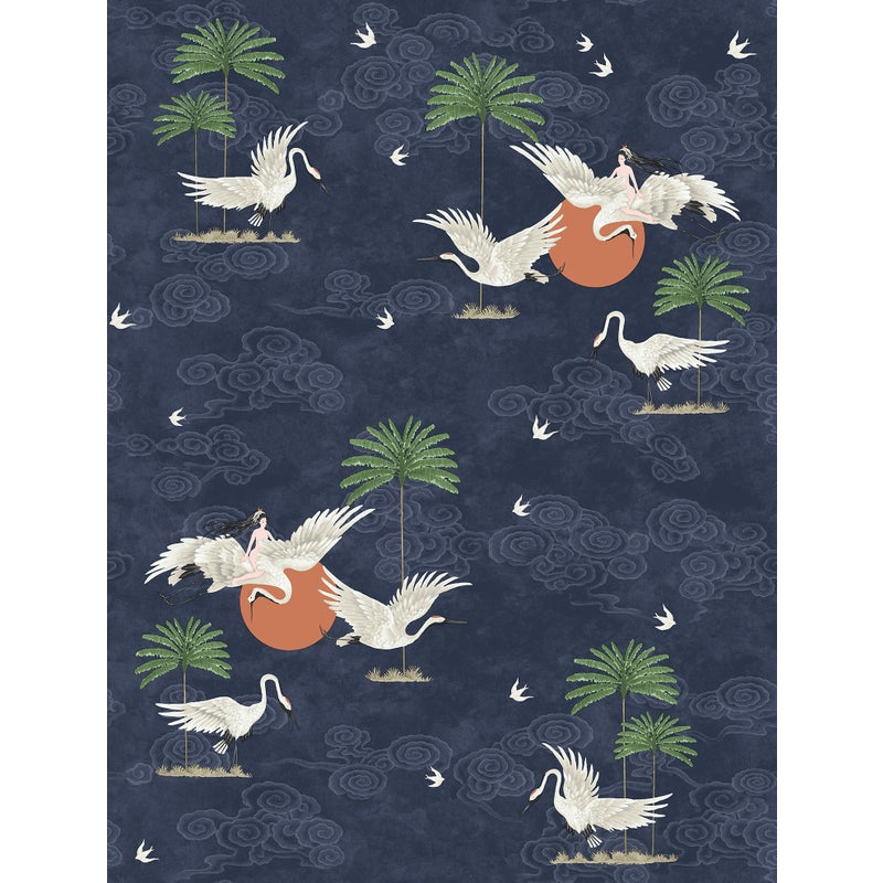Tapeta żurawi ciemnoniebieskimIbrązowym - 53 cm x 10 m - WALLS4YOU