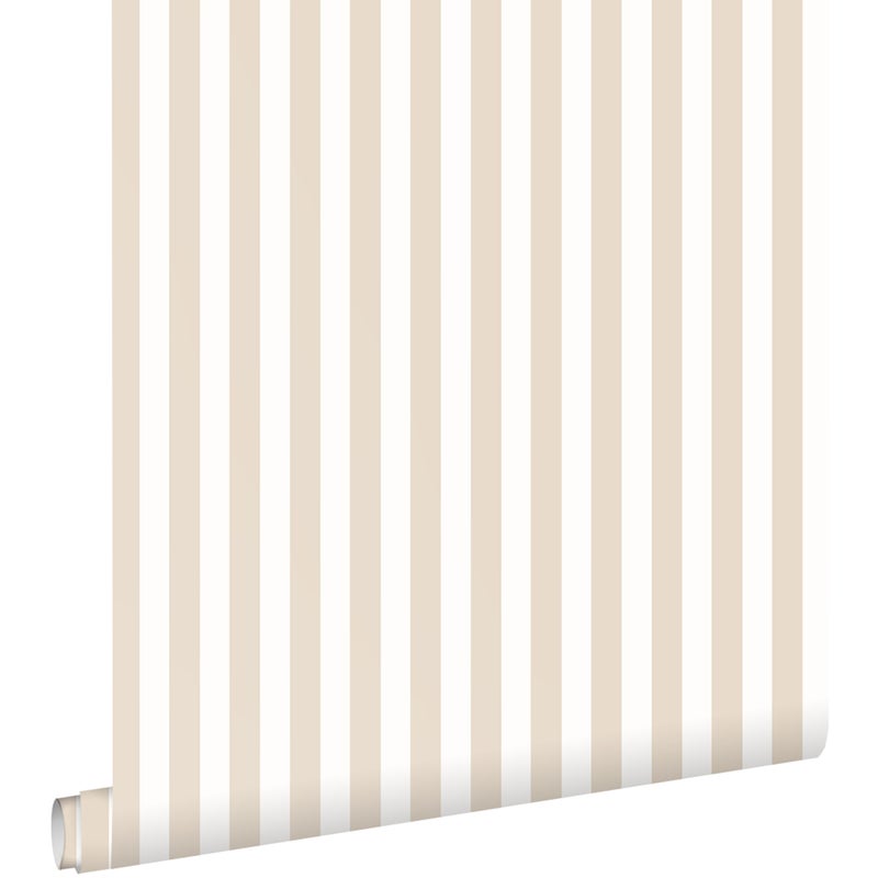 Tapeta paski beżowymIbiałym - 53 cm x 10.05 m - ESTAHOME