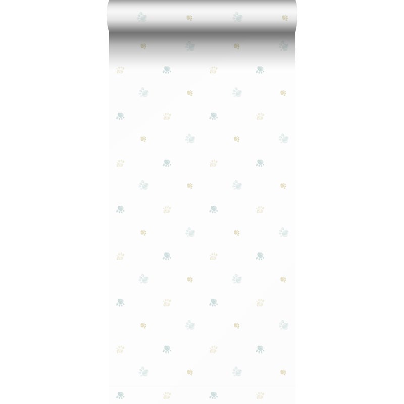 Tapeta odciski łap niebieskim,żółtymIbiałym - 53 cm x 10 m - SANDERS & SANDERS