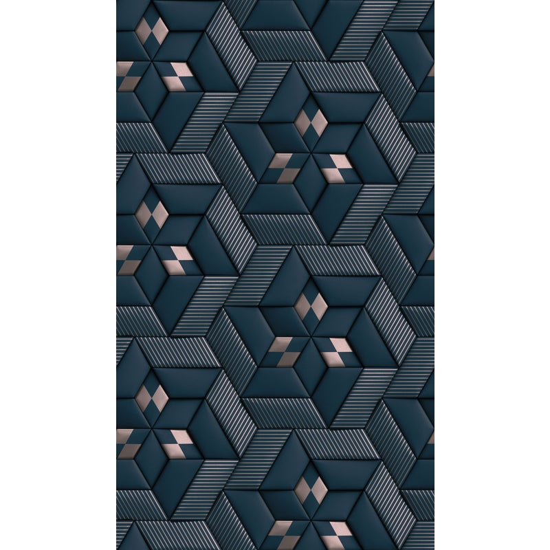 Tapeta Motyw 3D niebieskimIsrebrnym - 53 cm x 10.05 m - LIVINGWALLS