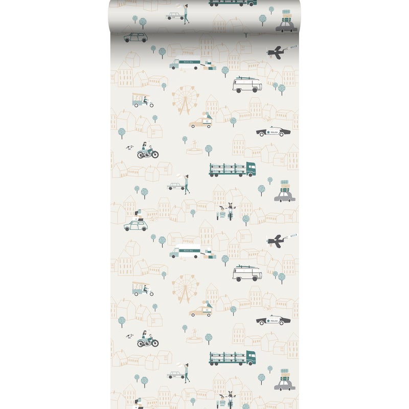 Tapeta samochody szaro-niebieskimIjasnego beżu - 53 cm x 10 m - SANDERS & SANDERS