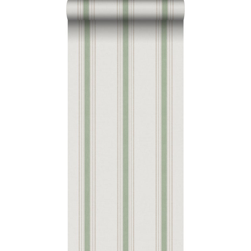 Tapeta paski zielonymIbeżowym - 53 cm x 10 m - SANDERS & SANDERS