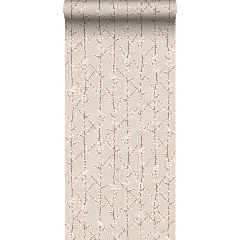 Tapeta kwitnąca gałąź piaskowego beżuIbiałym - 53 cm x 10 m - SANDERS & SANDERS