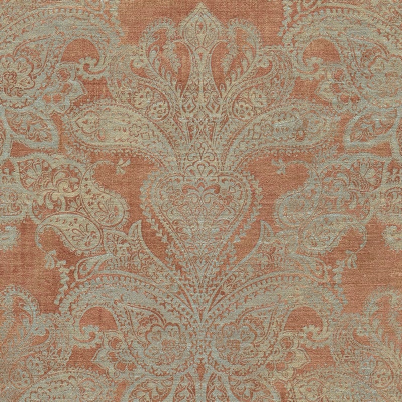 Tapeta ozdoby pomarańczowym,turkusowymIszarym - 53 cm x 10.05 m - LIVINGWALLS