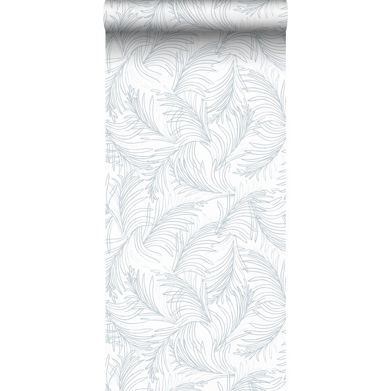 Tapeta pióra szaro-niebieskimIbiałym - 53 cm x 10 m - SANDERS & SANDERS