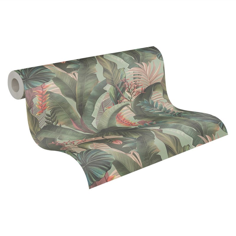 Tapeta tropikalne liście zielonym,różowym,czerwonymIniebieskim - 53 cm x 10.05 m - LIVINGWALLS