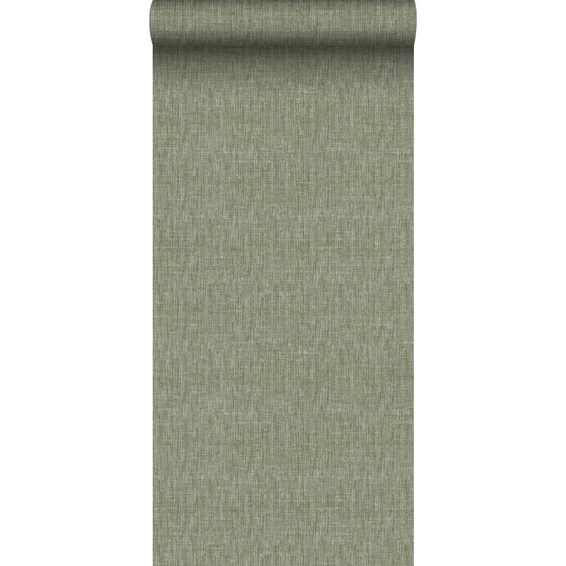 Tapeta lniana tekstura szaro-oliwkowym - 53 cm x 10 m - SANDERS & SANDERS