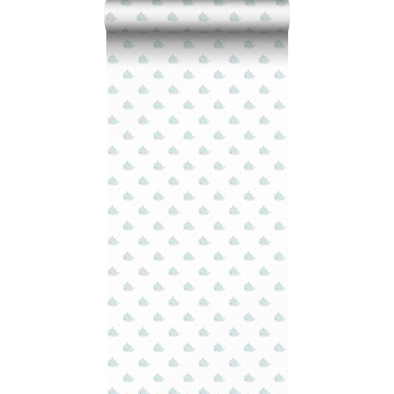 Tapeta wieloryby szaro zielonymIbiałym - 53 cm x 10 m - SANDERS & SANDERS