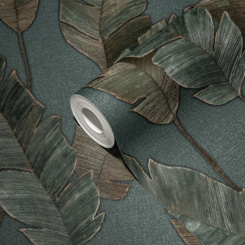 Tapeta przejrzeć petrol blue,zielonymIbrązowym - 53 cm x 10.05 m - LIVINGWALLS