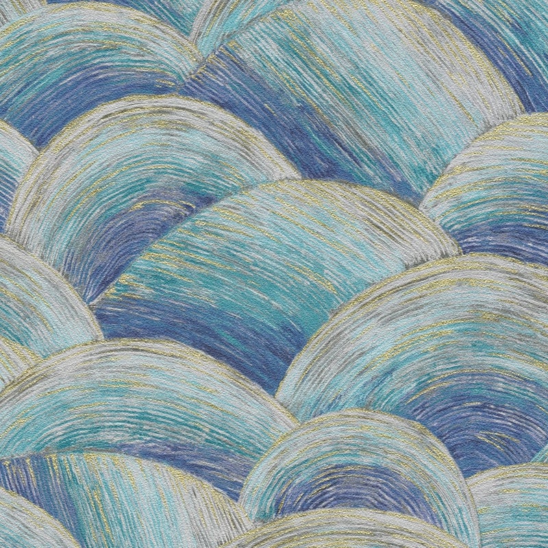 Tapeta motyw art déco niebieskim,turkusowym,złotymIszarym - 53 cm x 10.05 m - LIVINGWALLS