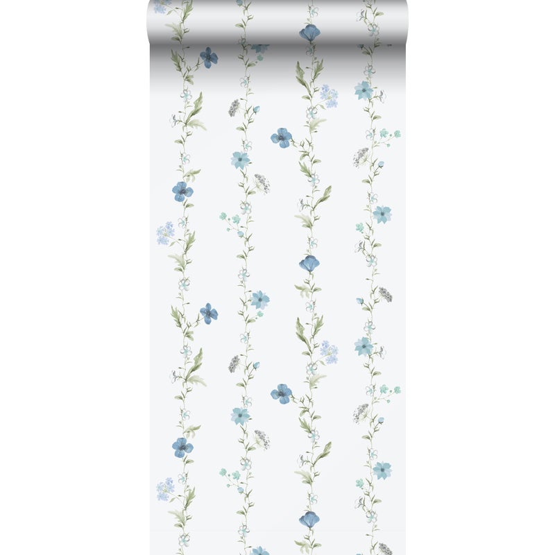 Tapeta kwiaty niebieskimIbiałym - 53 cm x 10 m - SANDERS & SANDERS