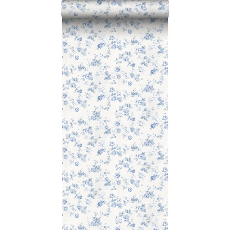 Tapeta kwiaty niebieskimIzłamanej bieli - 53 cm x 10 m - SANDERS & SANDERS