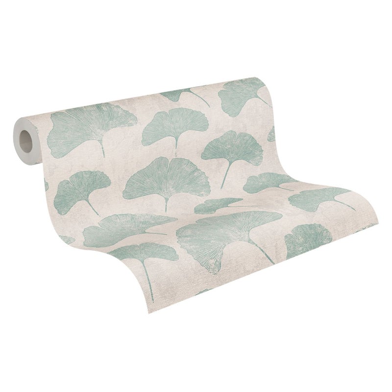 Tapeta kwiaty szarym,białymImiętowej zieleni - 53 cm x 10.05 m - LIVINGWALLS