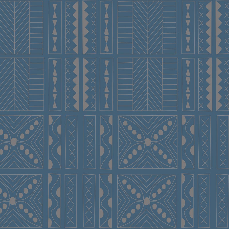 Tapeta motyw etniczny szaro-granatowymIszarym - 53 cm x 10 m - WALLS4YOU